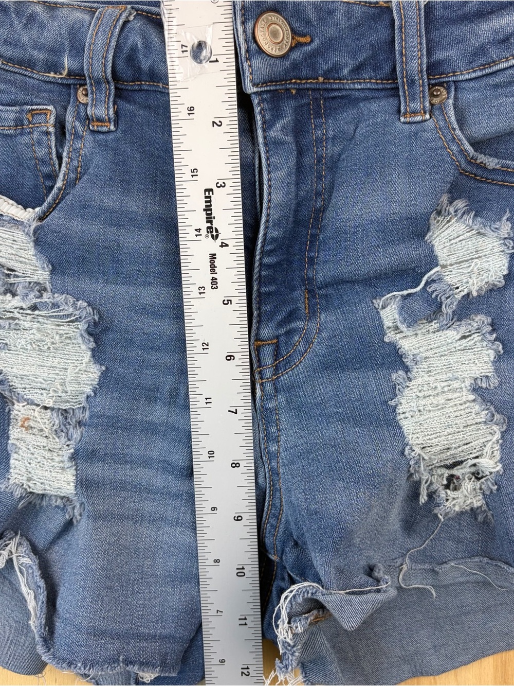 Aeropostale Women's Size 8 High Rise Distressed Denim Shorts Blue Ripped Cut Off - Picture 9 of 13